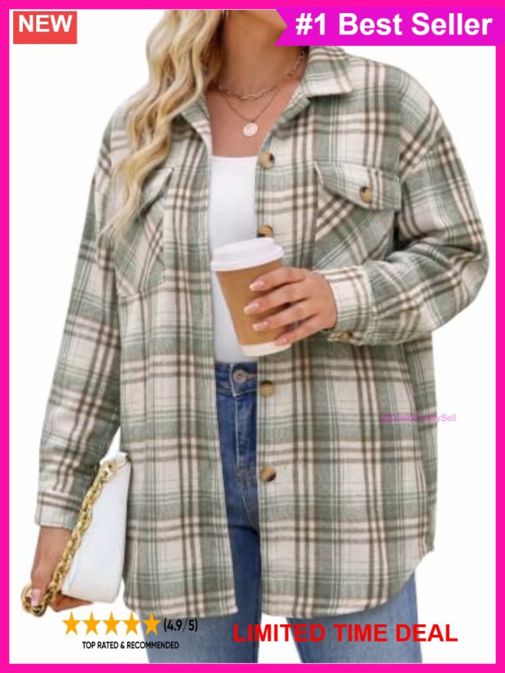 Plus Size Flannel Shirt Plaid Shacket Long Sleeve Button Down Jacket
